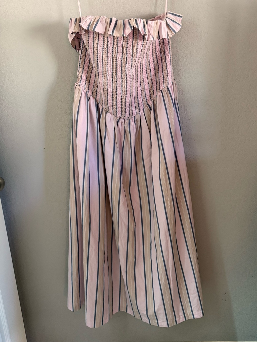 Girls Pink Striped Sundress with Ruffle Neckline